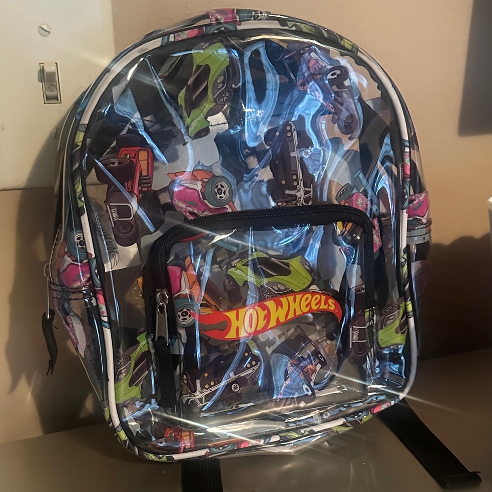 Hot Wheels Clear Backpack with Colorful Car Print
